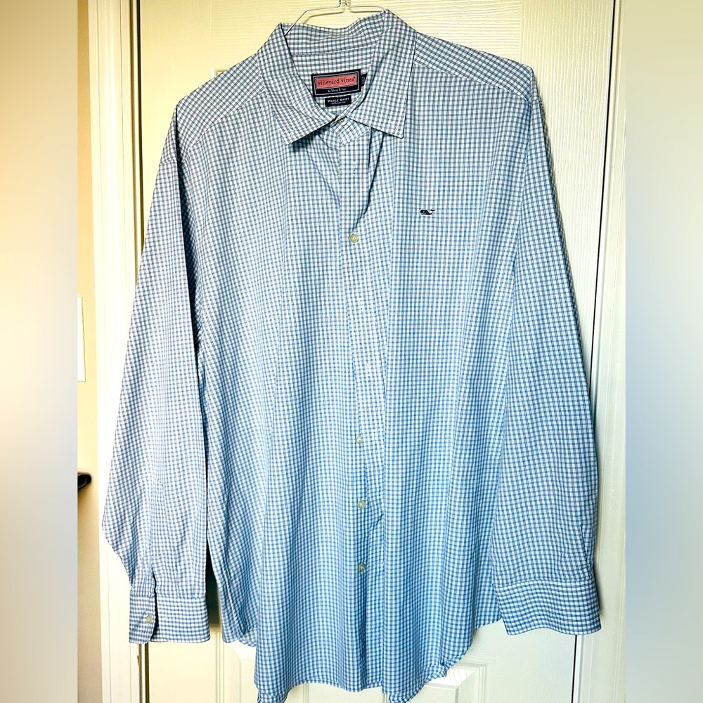 VINEYARD VINES Blue Plaid Checkered Long Sleeve Whale Shirt Button Down XL